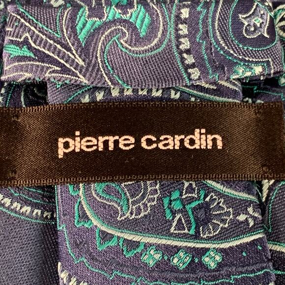 PIERRE CARDIN Navy Turquoise Paisley Silk Tie - Picture 4 of 5
